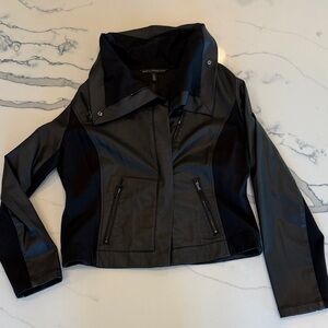 White House Black Market Black Faux Leather Zip Jacket